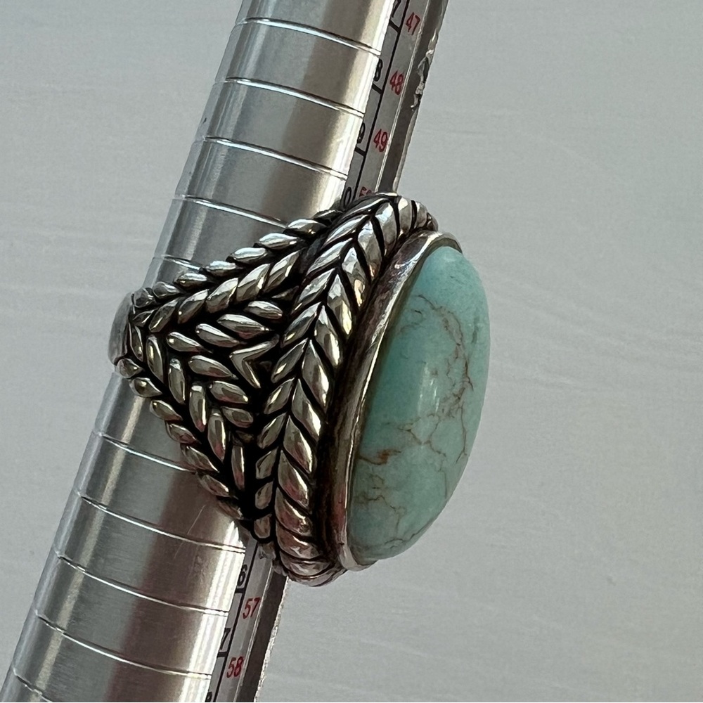 Sterling Turquoise Statement Rings Size 6.5 - Picture 7 of 9